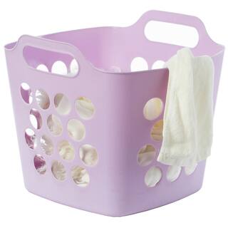 Basicwise Flexible Plastic Carry Laundry Basket Holder Square Storage Hamper with Side Handles Purple QI003857.PUR