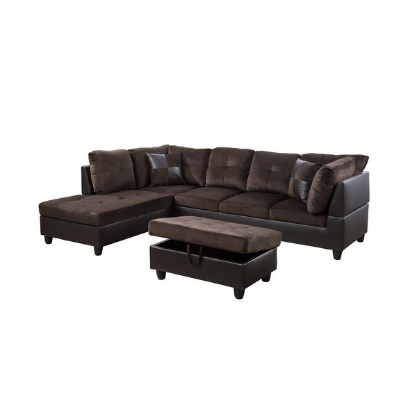 3-Pieces Sectional Sofa Set，Left Facing，Chocolate Microfiber(107A)