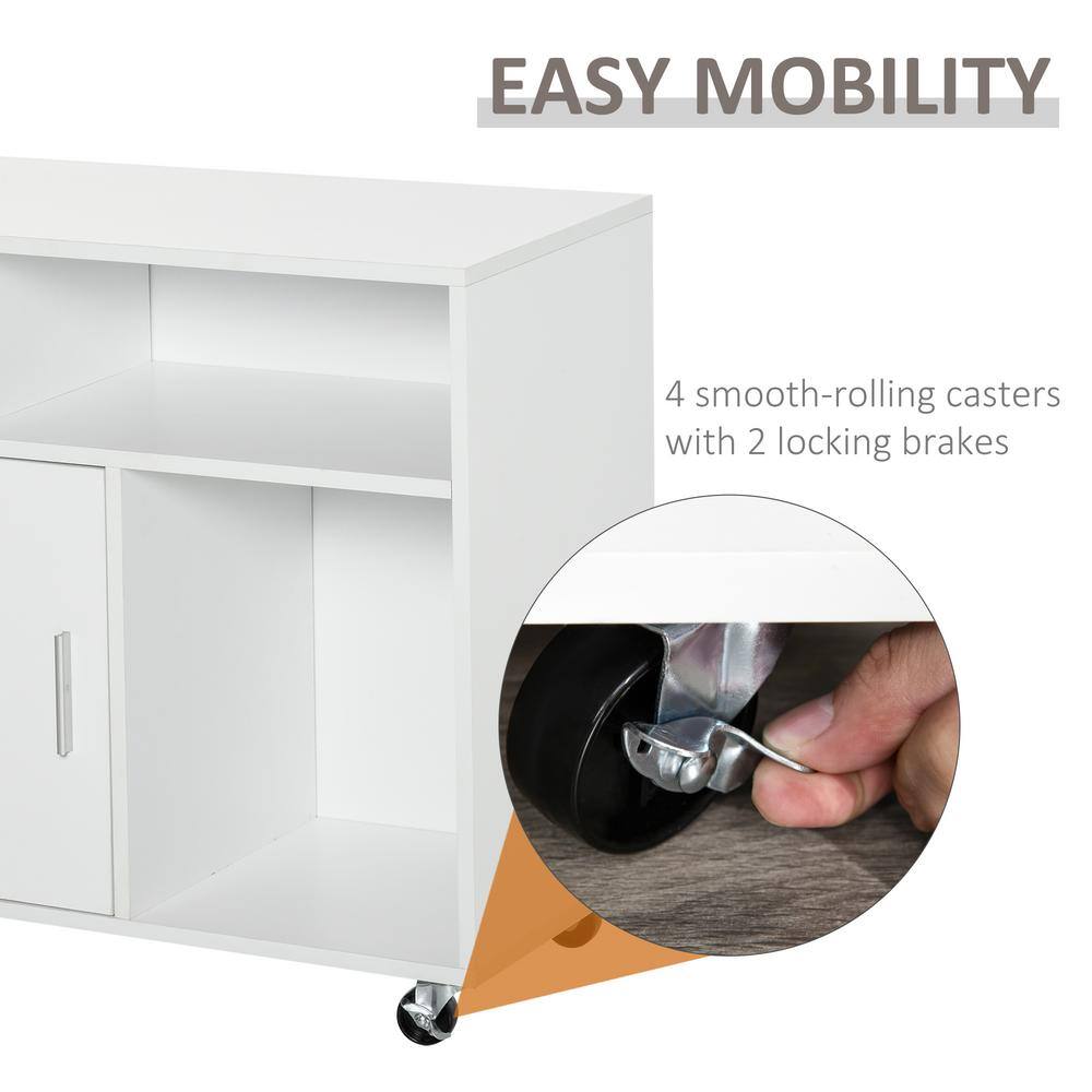 HOMCOM Printer Stand White Home Office Mobile Cabinet Organizer Desktop with Caster Wheels 836-269V80