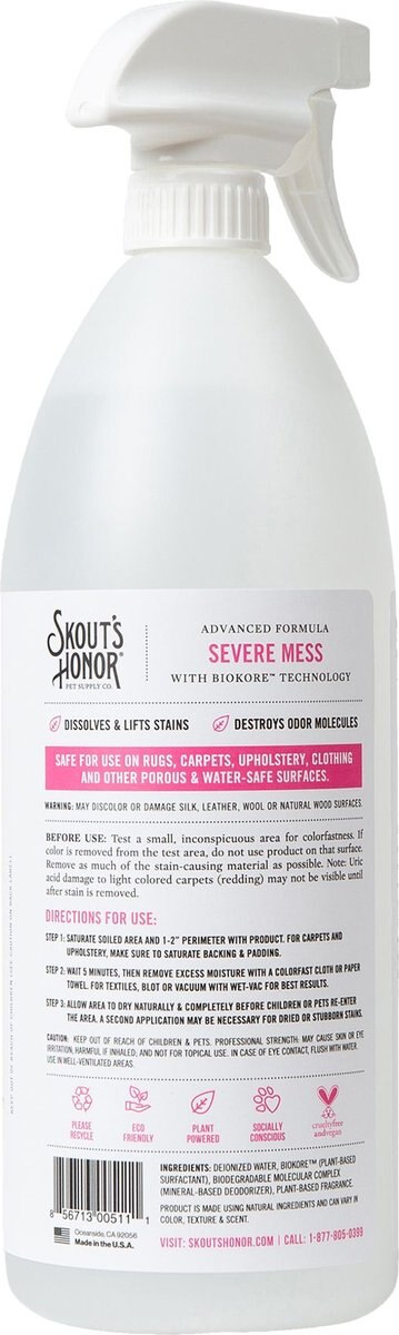 Skout's Honor Severe Mess Solution Cat Stain and Odor Cleaner， 35-oz bottle