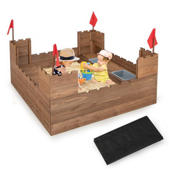 Costway 79254168 Kids Wooden Sandbox with Bottom L...