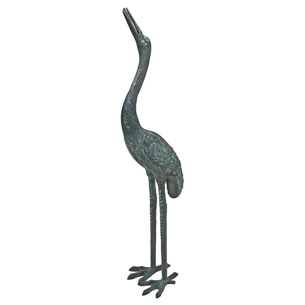 Medium Bronze Straight Neck Crane Piped Garden Statue by Design Toscano