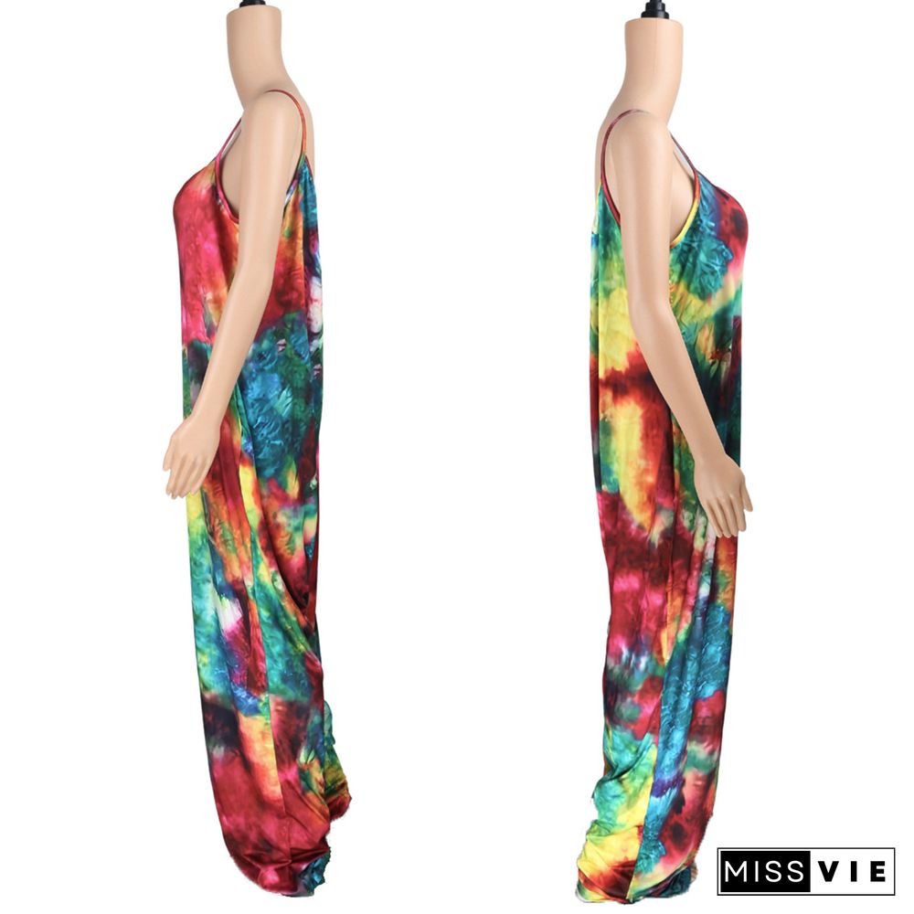 Tie-Dye Print Sling Loose Jumpsuit