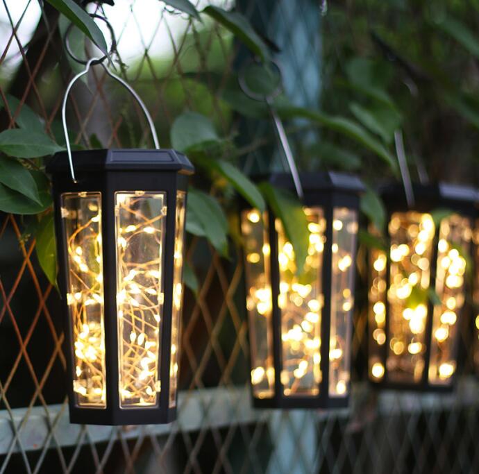 2PCS LED Solar Hanging Lights Waterproof Auto on/off Patio Landscape Lantern Lamps， ABS， Black