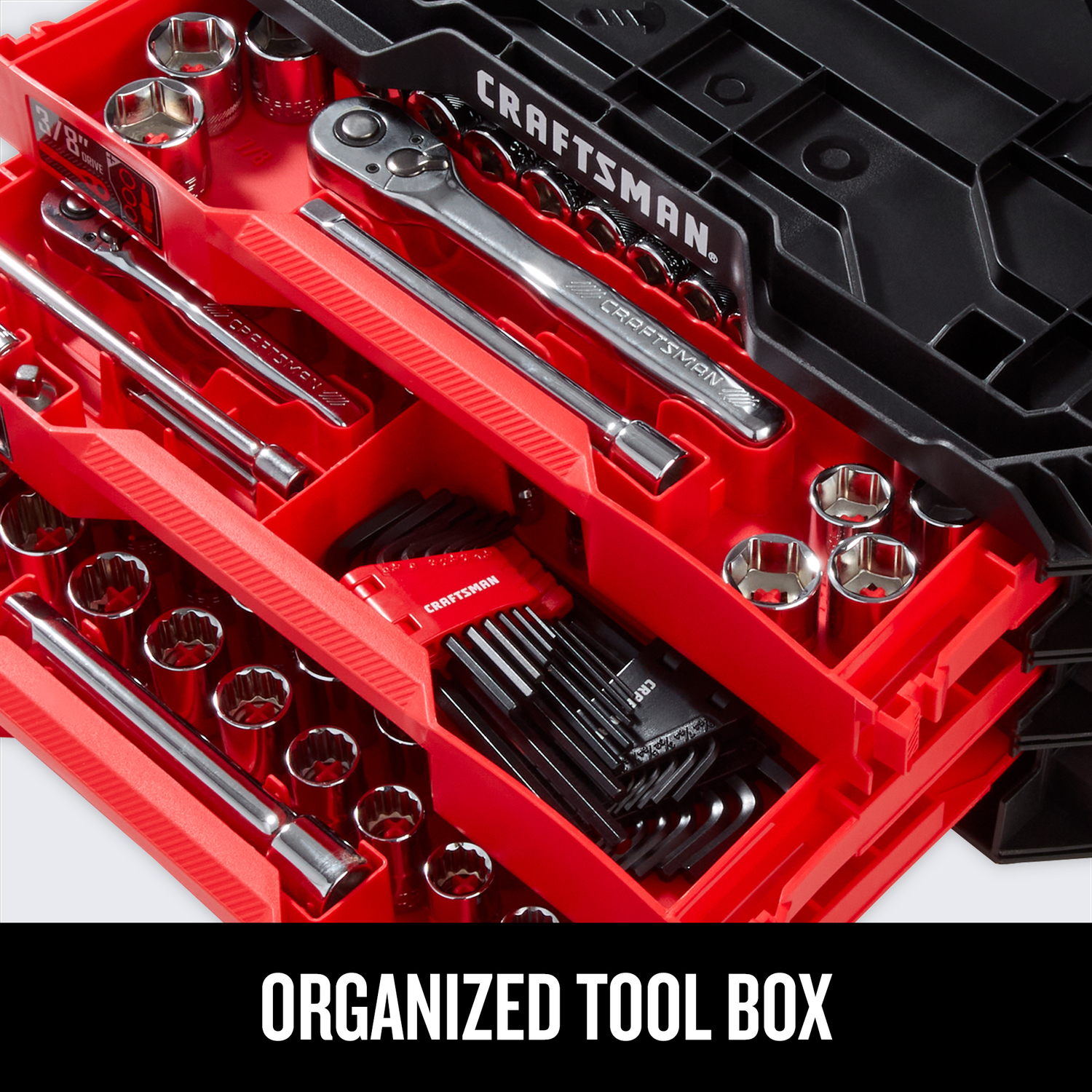 Craftsman VersaStack 1/4， 3/8 and 1/2 in. drive Metric and SAE 6 Point Mechanic\u0027s Tool Set 216 pc