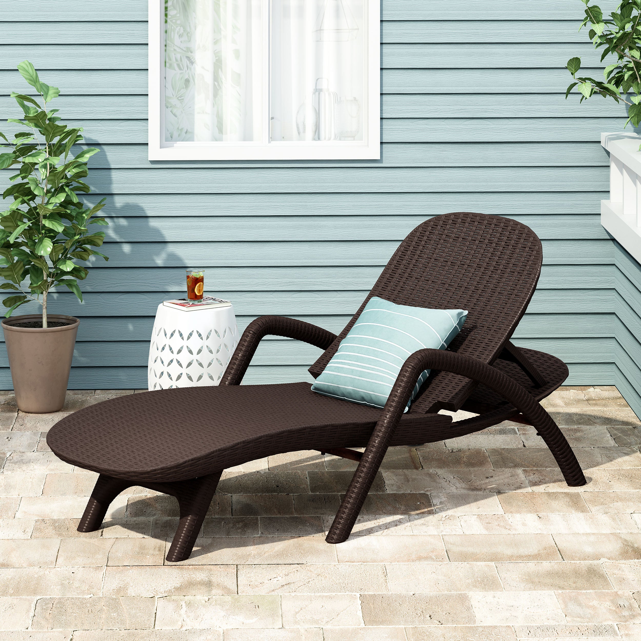 Farirra Outdoor Faux Wicker Chaise Lounge