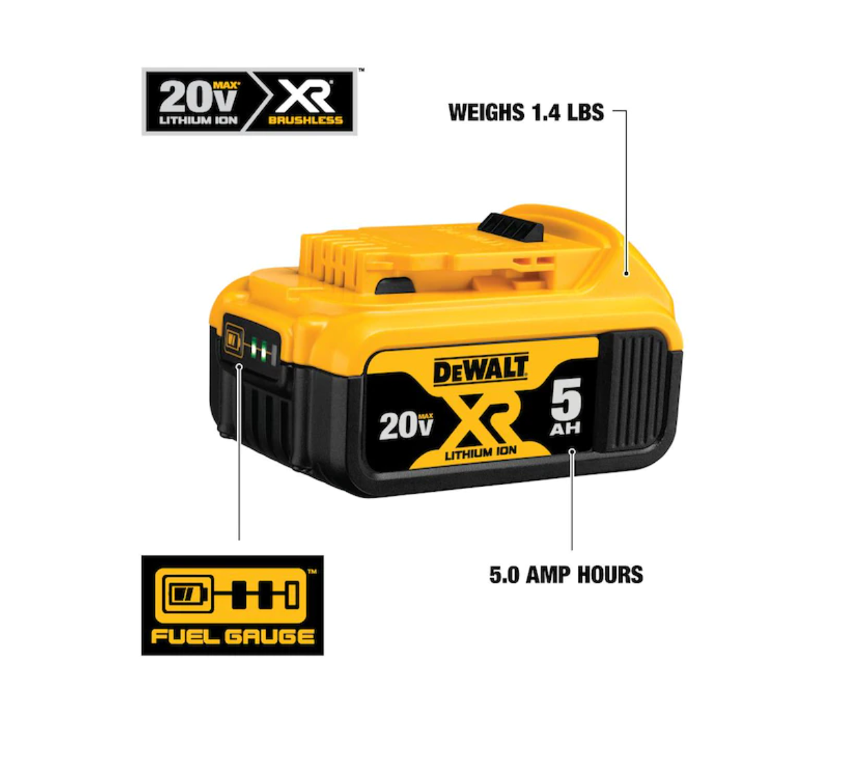 DEWALT DCB205-2 XR 20-Volt Max 2-Pack 5 Amp-Hour; 5 Amp-Hour Lithium Power Tool Battery Kit