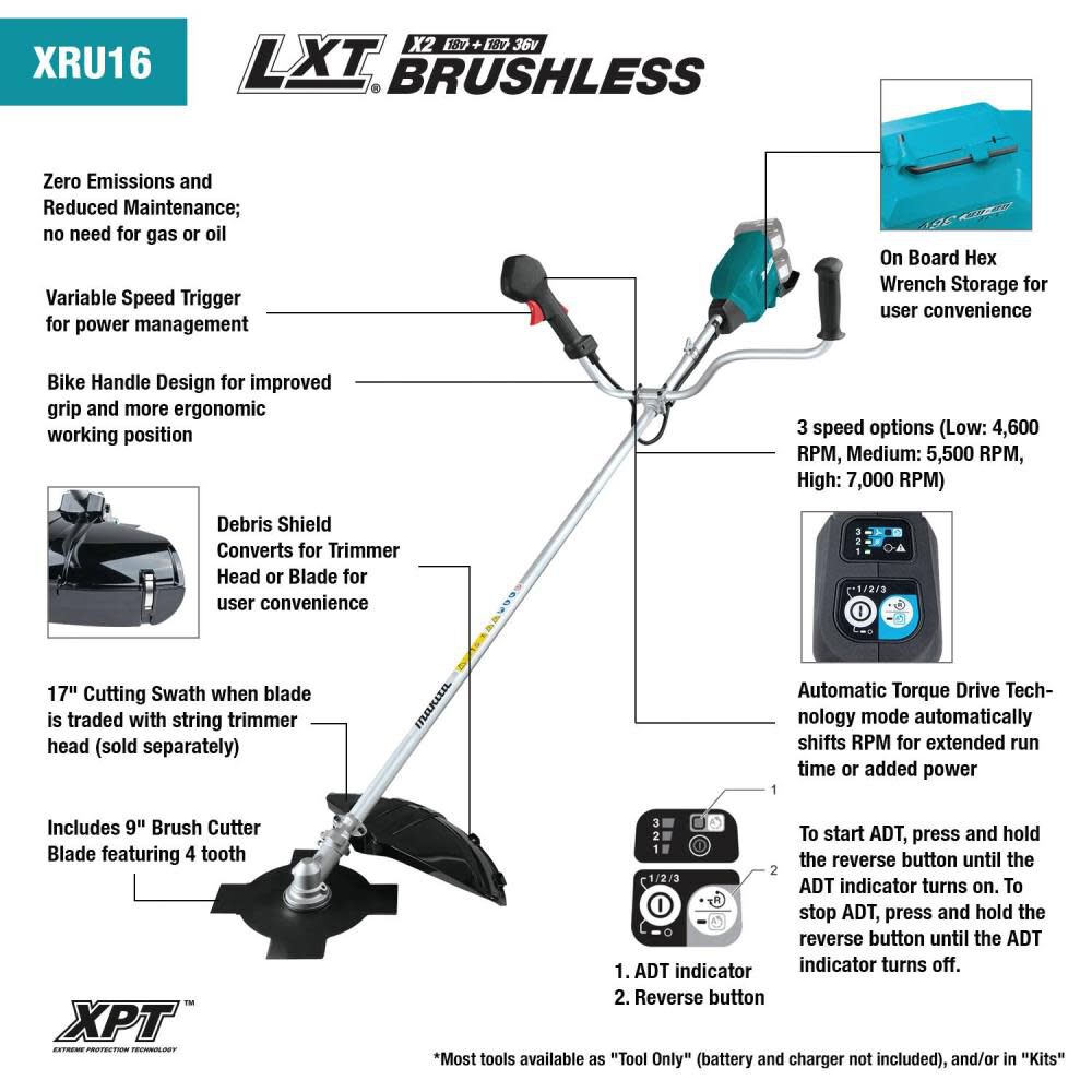 Makita 18V X2 (36V) LXT Lithium-Ion Brushless Cordless Brush Cutter Tool Only XRU16Z from Makita