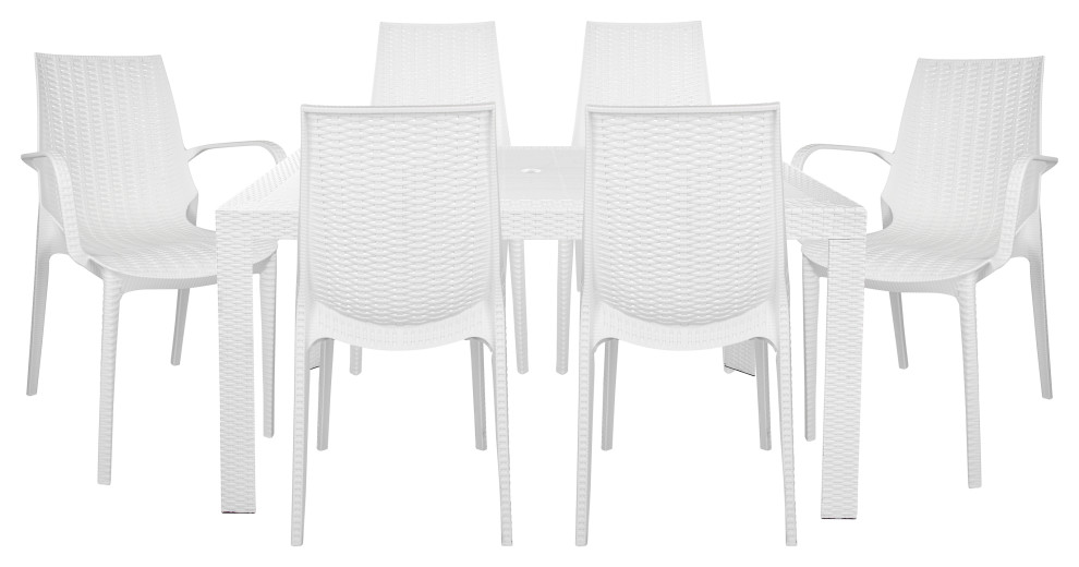 LeisureMod Kent 7 Piece Dining Set with 4 Side Chairs 2 Arm Chairs   Contemporary   Outdoor Dining Sets   by LeisureMod  Houzz