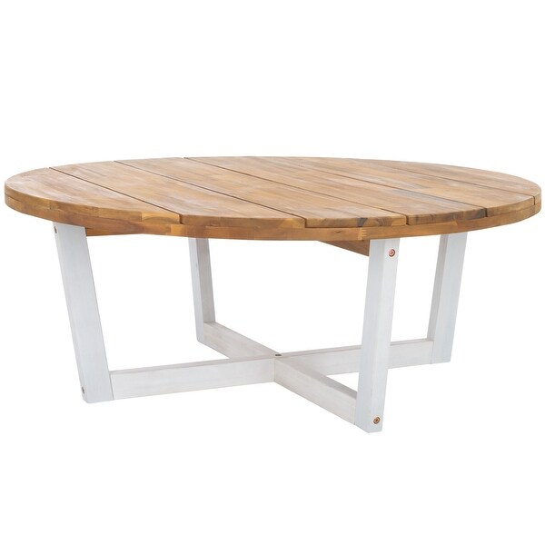 SAFAVIEH Outdoor Leo Solid Wood Round Coffee Table