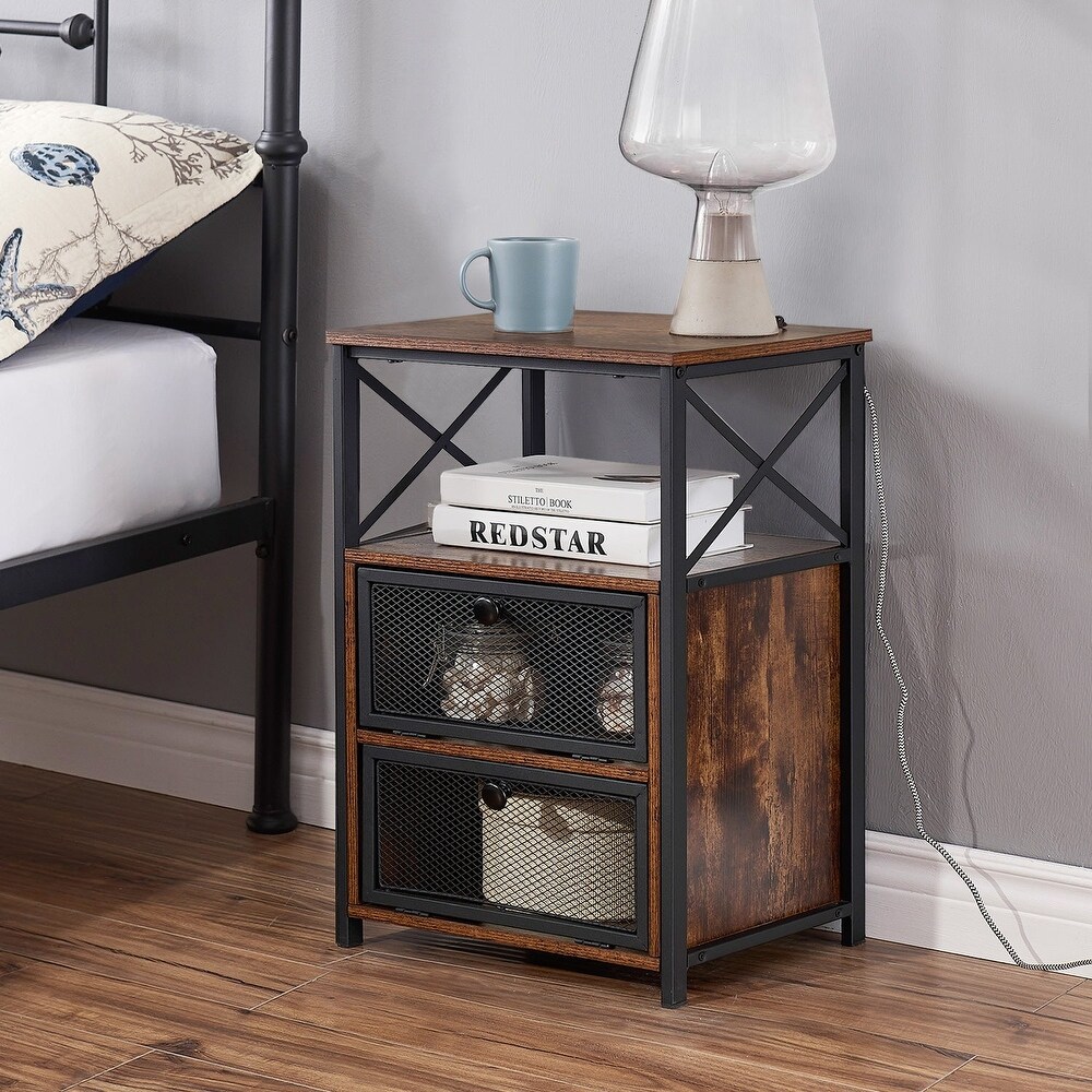 VECELO 23.8'' Tall Nightstand with Storage Shelves