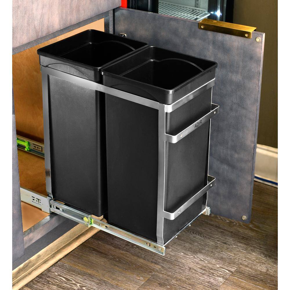 AdirHome 9.5 Gal. Steel In-Cabinet Under-Counter Pull-Out Trash Can with 2 Trash Bins 315-02-SS