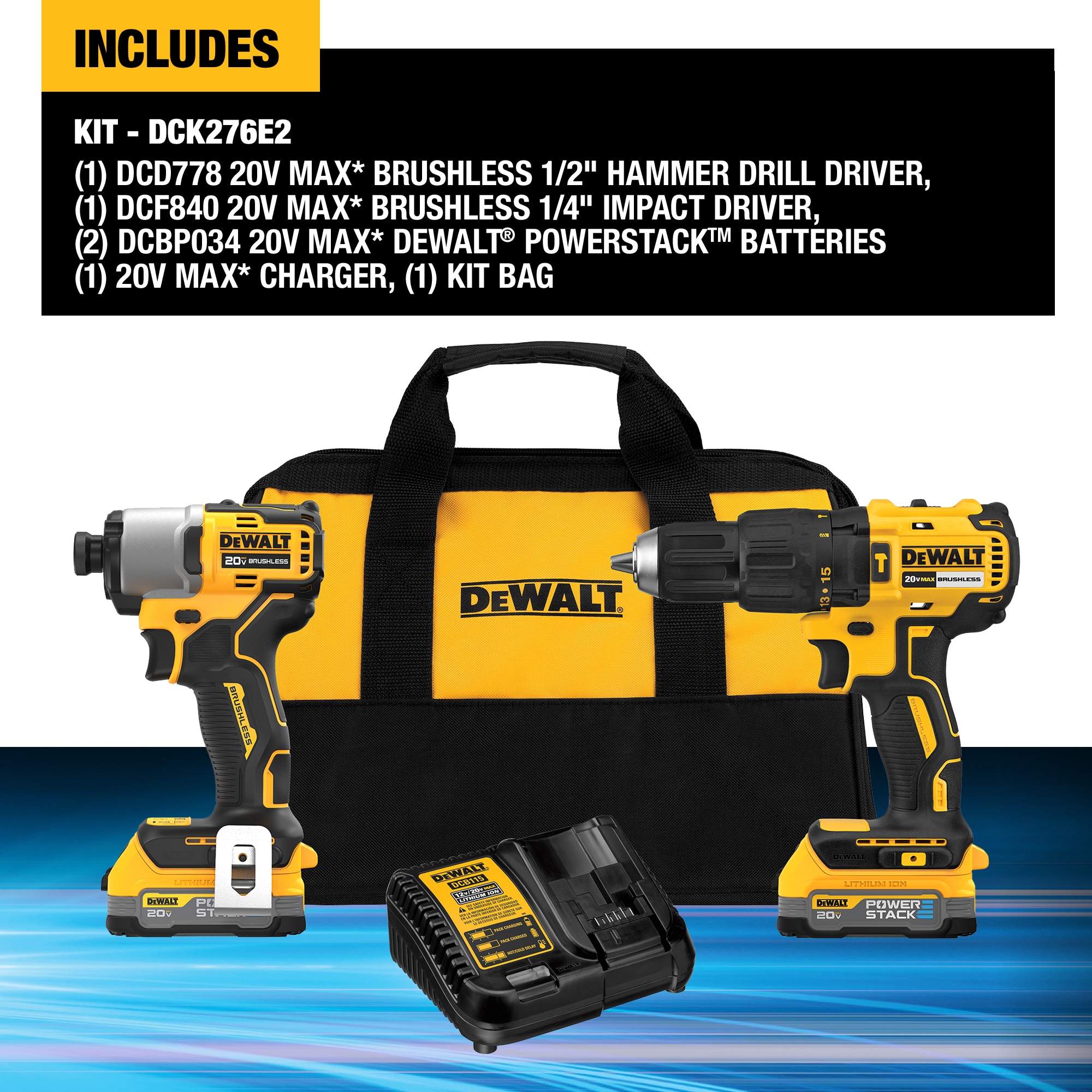 Dewalt DCK279C2 20V MAX Brushless Lithium-Ion Cordless Hammer Drill and Impact Driver Combo Kit with Compact Batteries