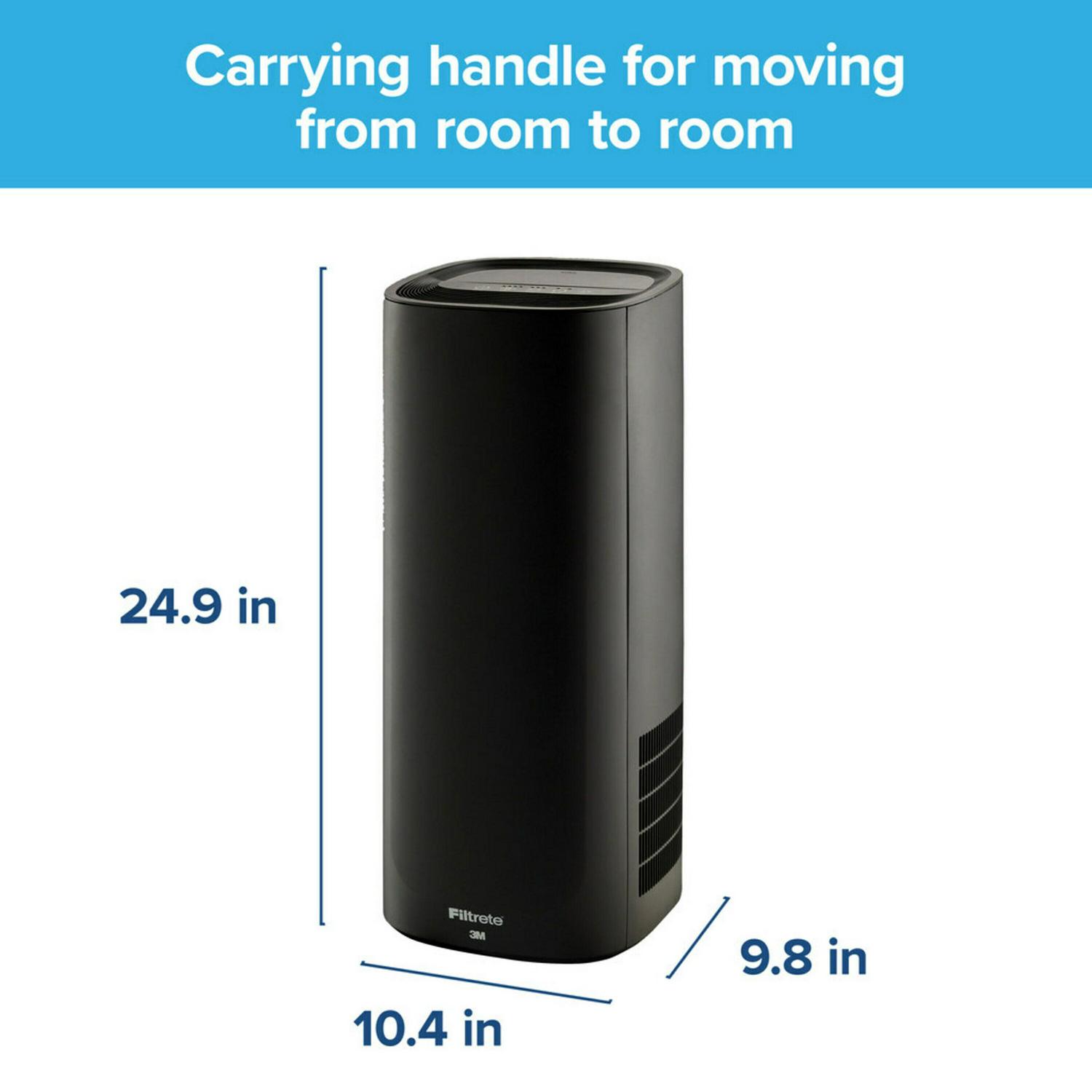 Filtrete by 3M Air Purifier， Large Room Tower， 290 Sq gt Coverage， Black， TRUE HEPA Filter Included