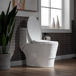 WOODBRIDGE Marsala II One Piece 1.1GPF1.6 GPF Dual Flush Elongated Toilet with Non-Electric Toilet Seat Included in White HT0042