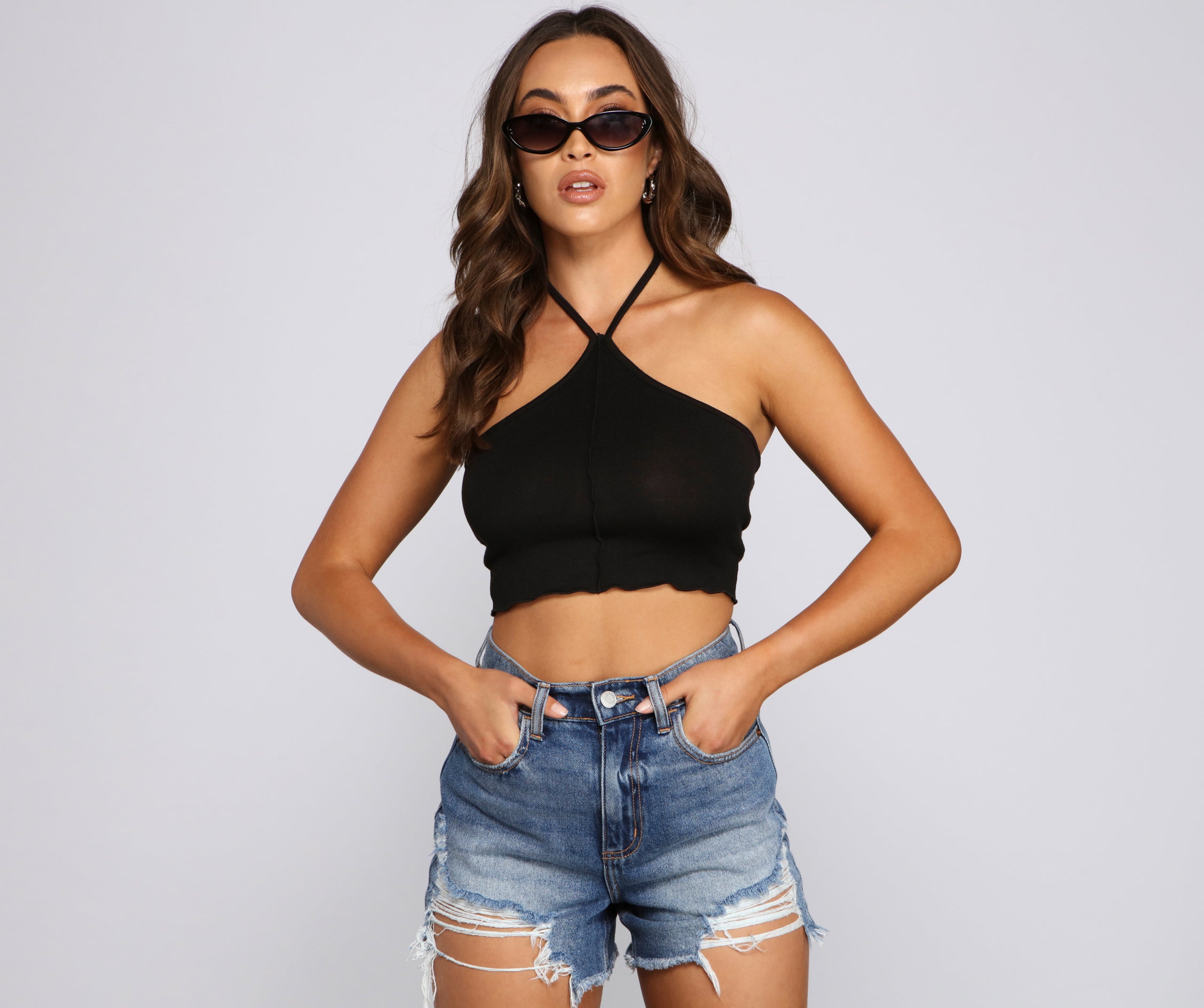 Trendy Halter Knit Crop Top