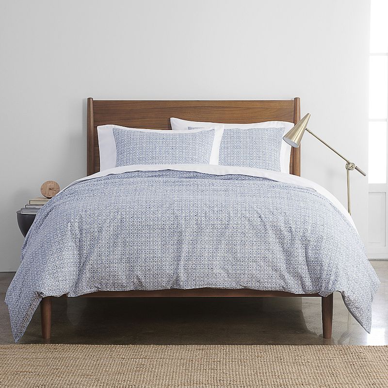 Simply Subtle Distress Tile Print Cotton Percale Duvet Cover Set with Shams