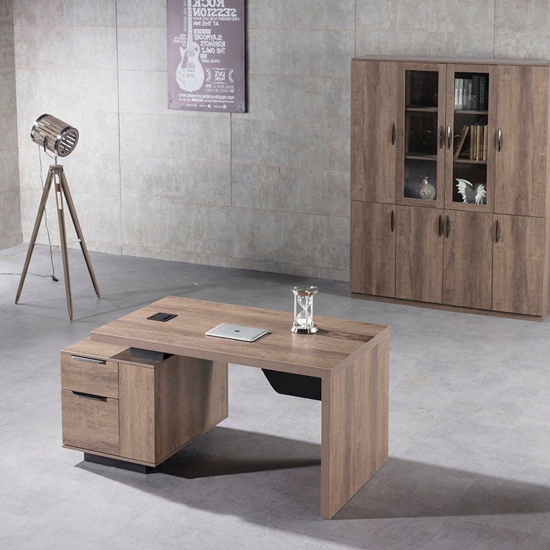 KELLEN Executive Desk with Left Return 1.6-1.8M - Warm Oak & Black