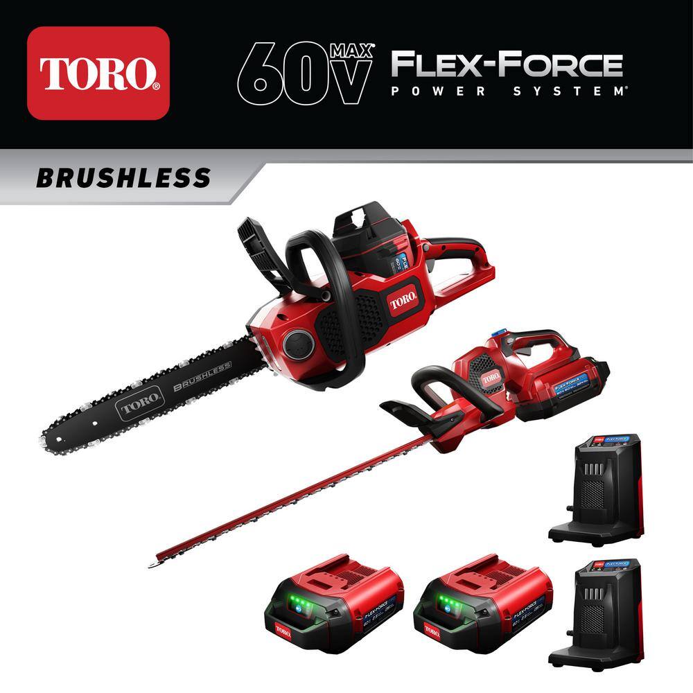 Toro Flex-Force 60-Volt Cordless 2-Tool Combo Kit 24 in. Hedge Trimmer  16 in. Chainsaw with Charger  (2) 2.5 Ah Batteries 66371