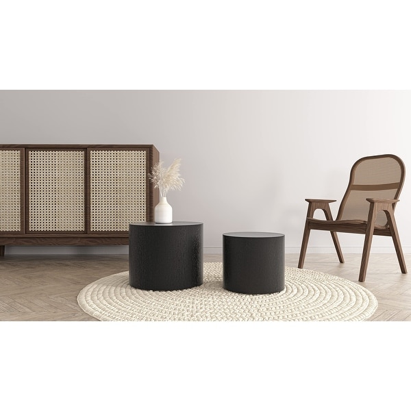 Nesting Side End Tables Set of 2， Black Round Minimalist Coffee Table， Nightstands - as picture