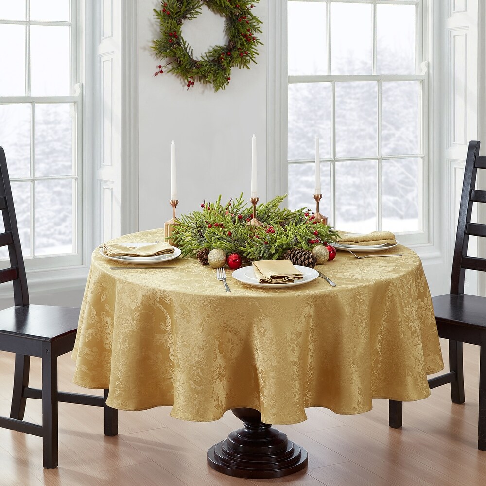 Porch   Den Prahl Jacquard Poinsettia Tablecloth