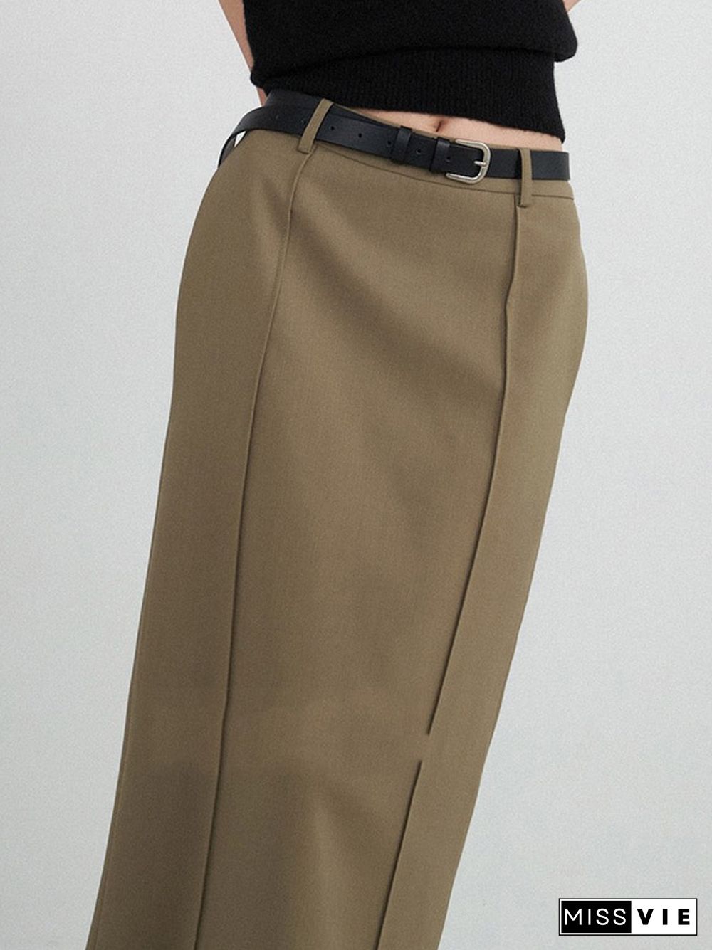 High Waisted Loose Solid Color Split-Back Skirts Bottoms