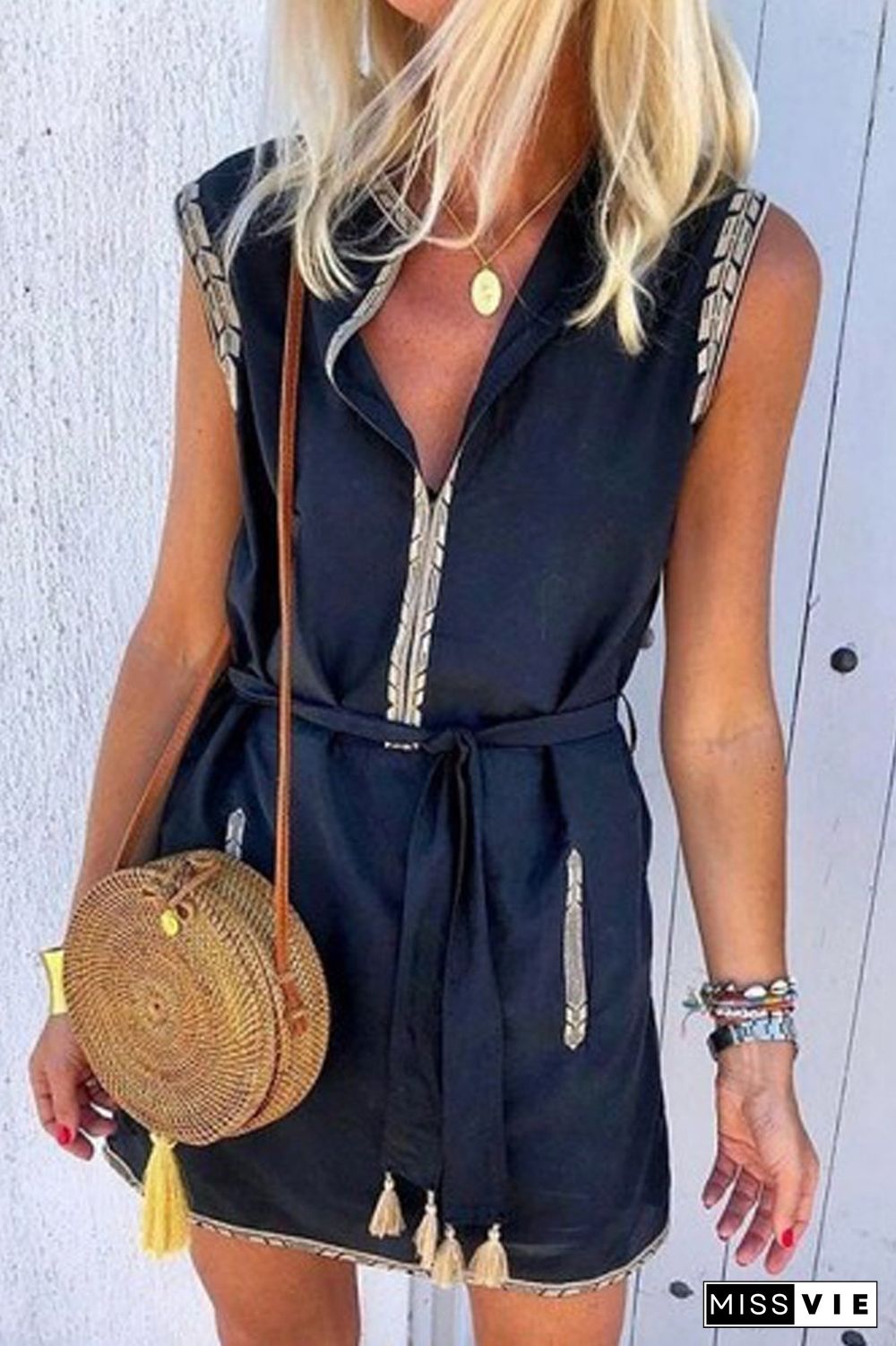 Lace-Up Sleevelesss Mini Dress