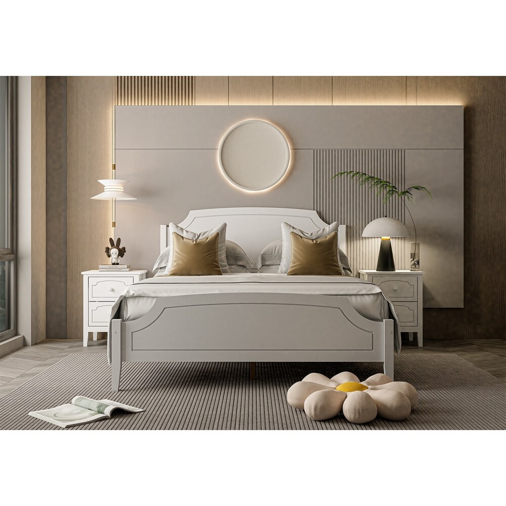 White Contemporary Roman Style Solid Wood Bed