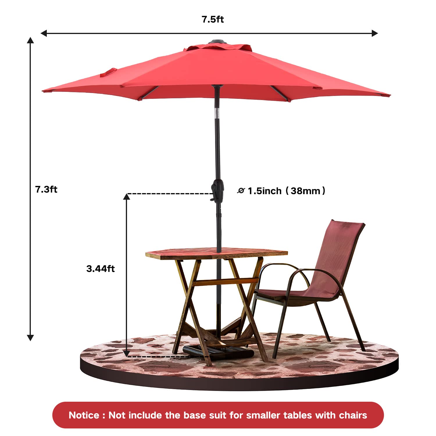 Essential Lounger 7.5ft Patio Umbrella Outdoor with 6 Sturdy Ribs, Waterproof & UV Resistant Patio Table Umbrella, Deck, Backyard& Pool, Red