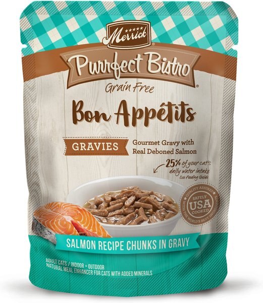 Merrick Purrfect Bistro Bon Appetits Grain-Free Salmon Recipe Chunks in Gravy Adult Cat Food Pouches