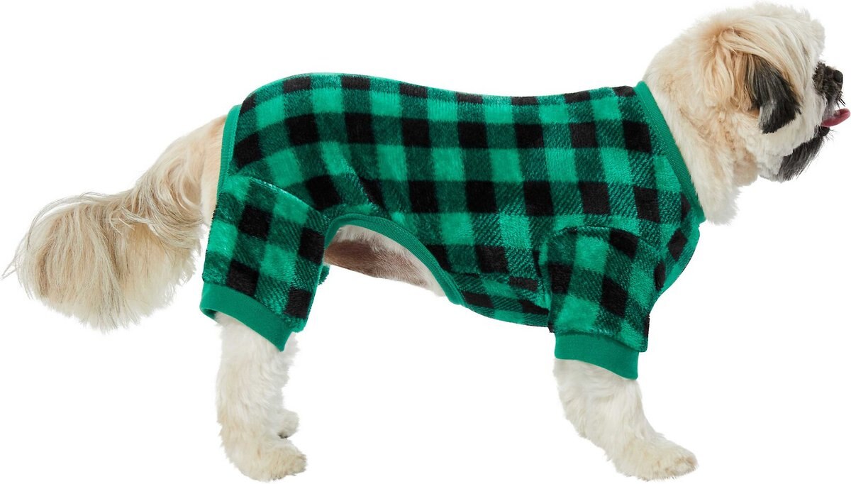 Frisco Dog and Cat Cozy Plush Fleece PJs， Green Plaid