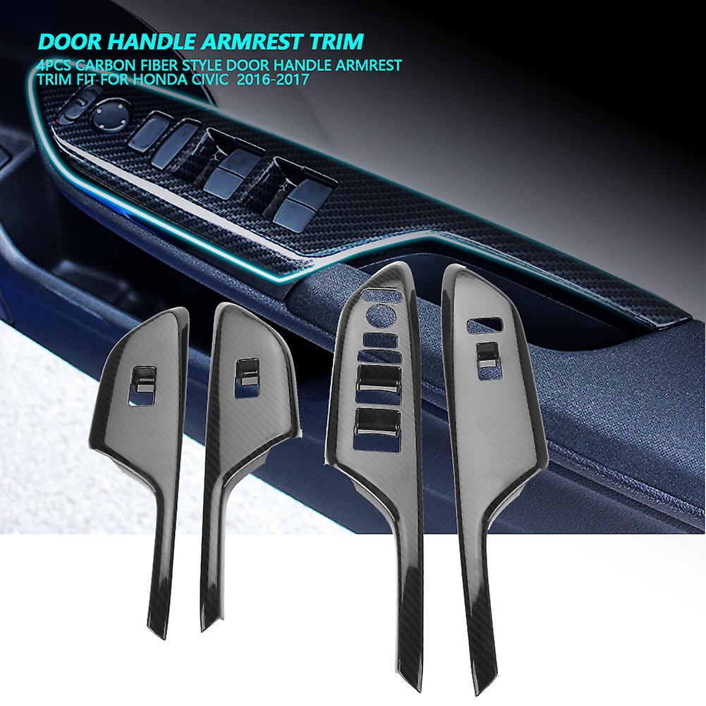 4pcs Carbon Fiber Style Door Handle Armrest Trim Fit For Honda Civic 2016-2017