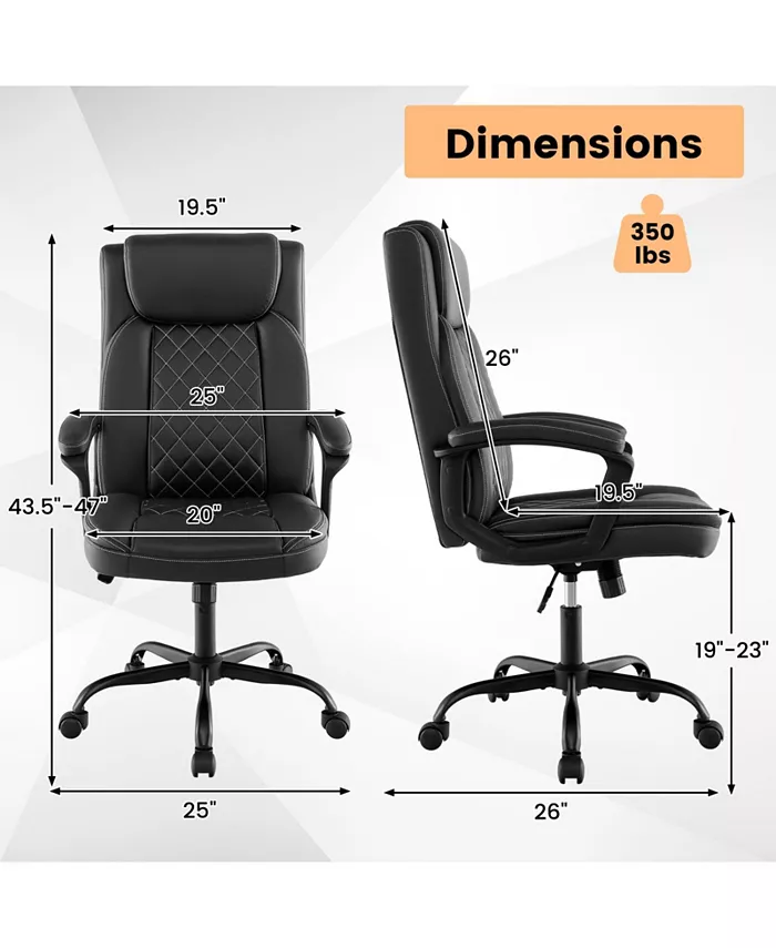 Costway Adjustable Office Desk Chair Ergonomic Executive Chair with Padded Headrest Armrest