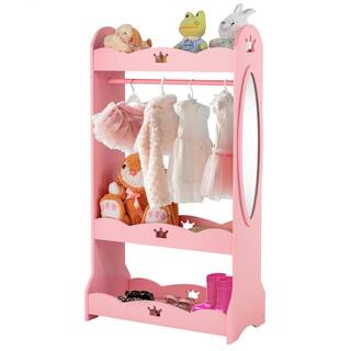 Costway Kids Dress Up Storage Hanging Armoire Dresser Pretend Costume Closet with Mirror TP10023PI