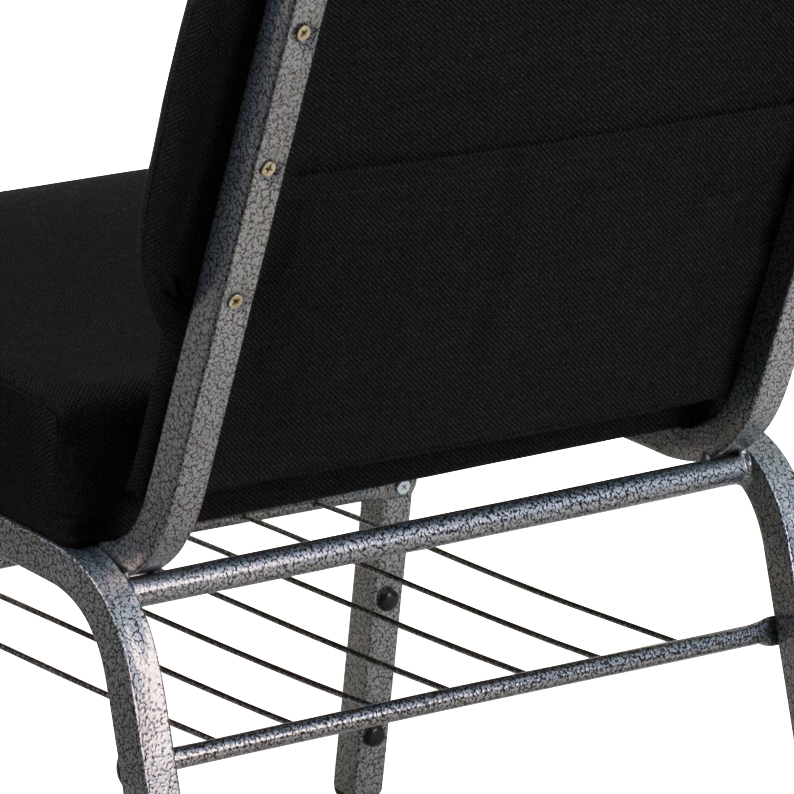 Flash Furniture HERCULES Series 21''W Church Chair in Black Fabric with Book Rack - Silver Vein Frame