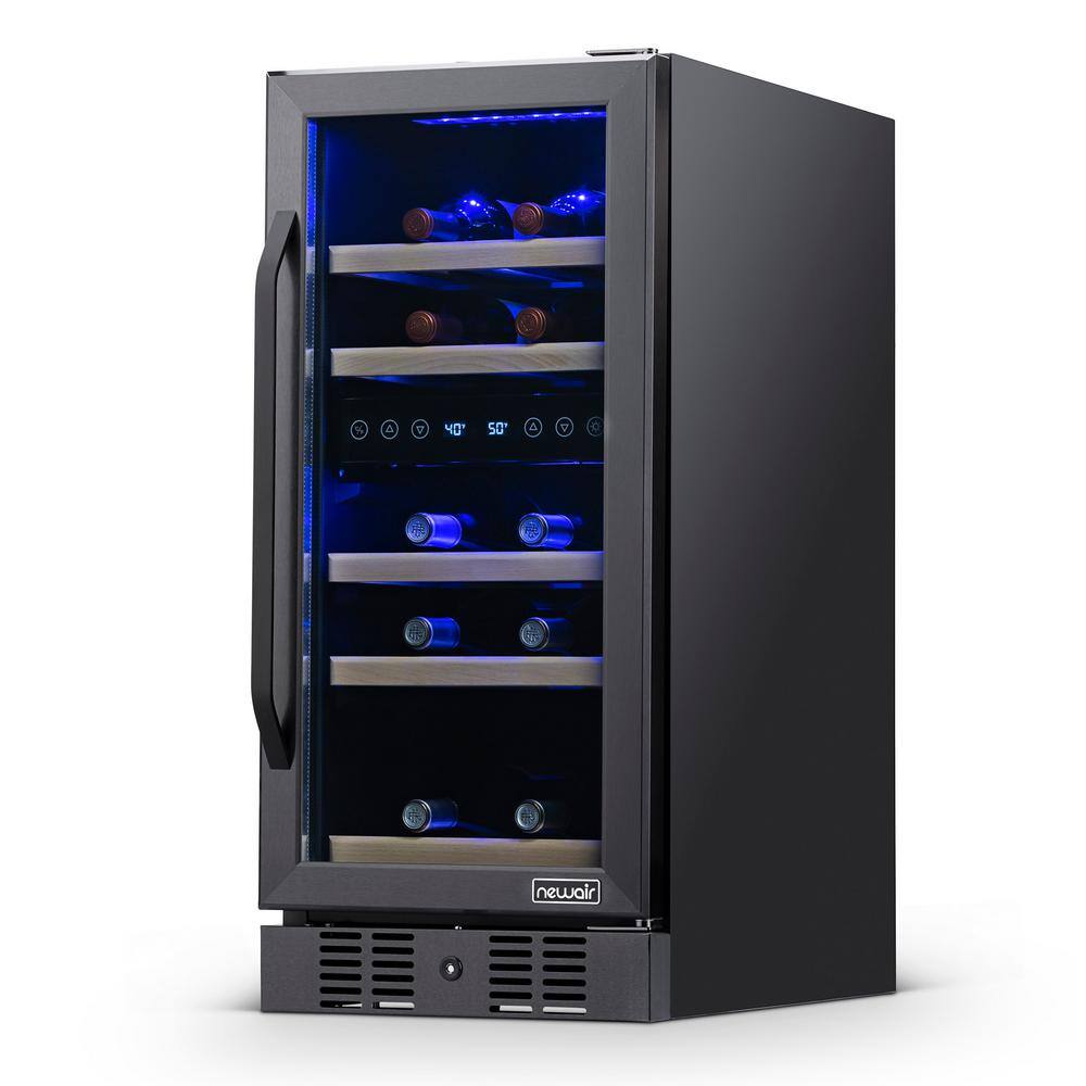 NewAir Dual Zone 15 in. 29-Bottle Built-In Wine Cooler Fridge with Quiet Operation and Beech Wood Shelve Black Stainless Steel NWC029BS00