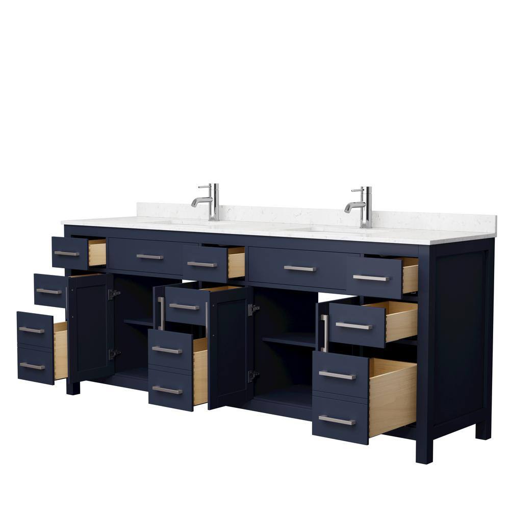 Wyndham Collection Beckett 84 in. W x 22 in. D x 35 in. H Double Sink Bathroom Vanity in Dark Blue with Carrara Cultured Marble Top WCG242484DBNCCUNSMXX