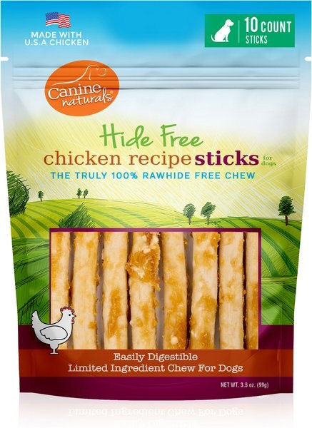 Canine Naturals Hide Free Chicken Recipe Sticks Dog Treats， 10 count