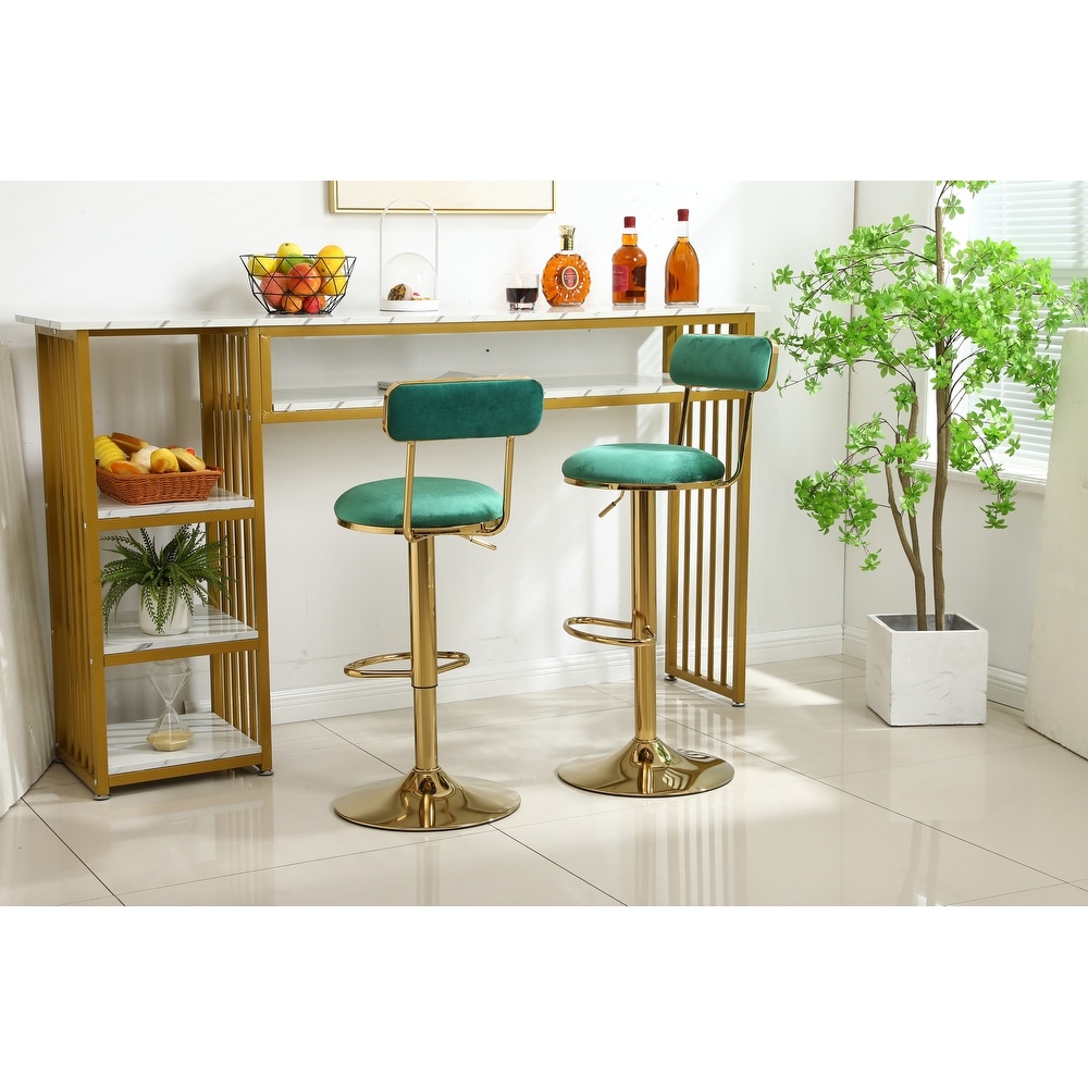 Modern Bar Stools Set of 2  Velvet Height Adjustable Barstools  Armless Kitchen Island Counter Chairs with Back   Footrest