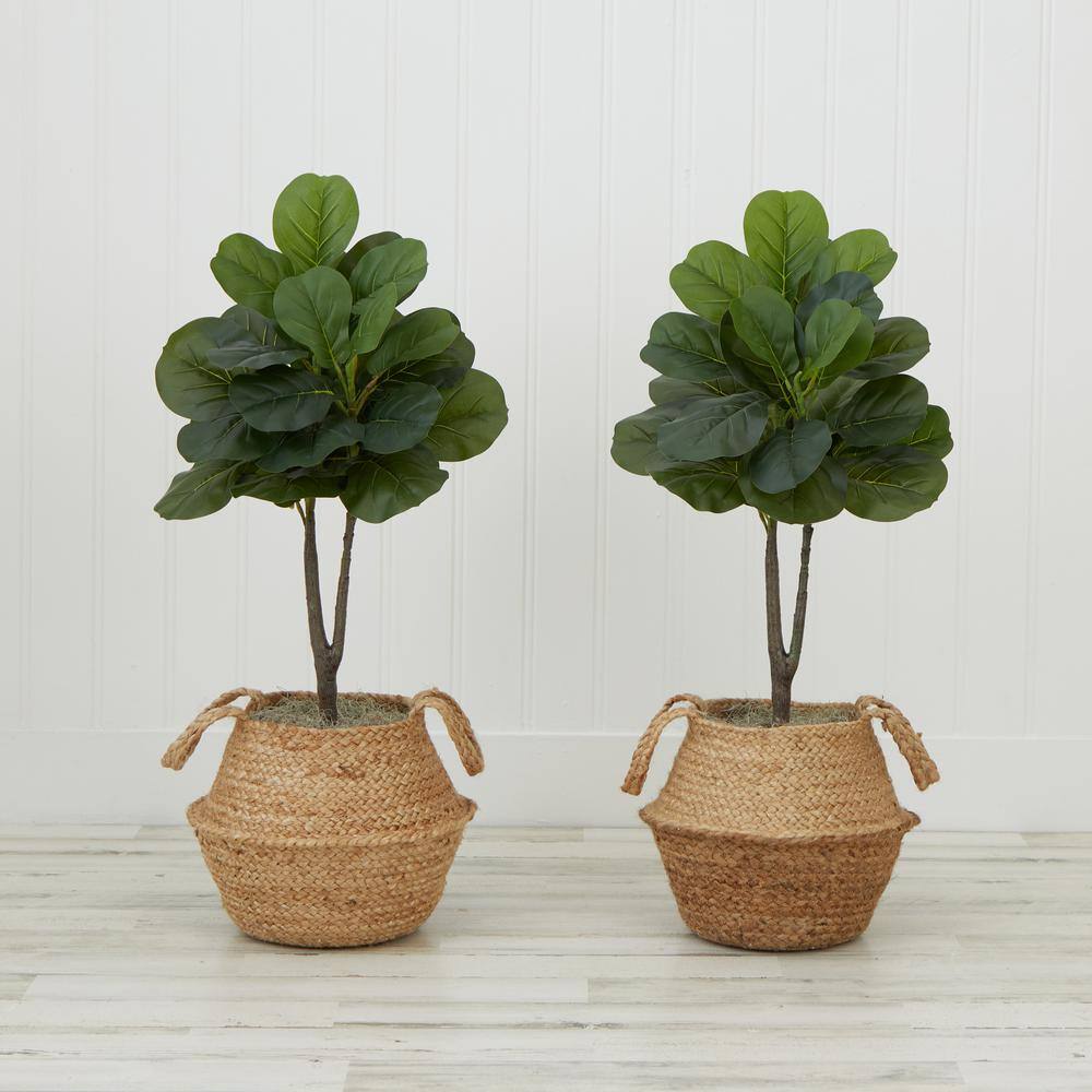 Nearly Natural 3 ft. Artificial Fiddle Leaf Fig Tree with Handmade Cotton and Jute Woven Planter DIY Kit (Set of 2) P1908-S2-NT