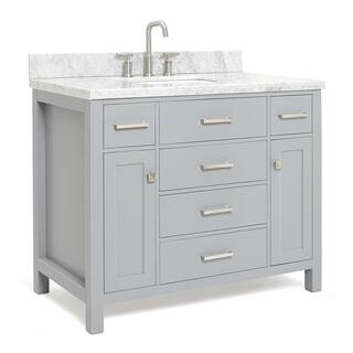 ARIEL Bristol 43 in. W x 22 in. D x 35 in. H Freestanding Bath Vanity in Grey with White Marble Top H043SCWRVOGRY