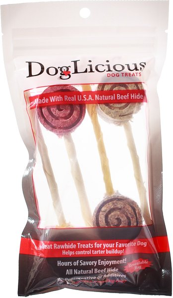 Canine's Choice DogLicious Munchy Lollipop Rawhide Dog Treats， 4 count