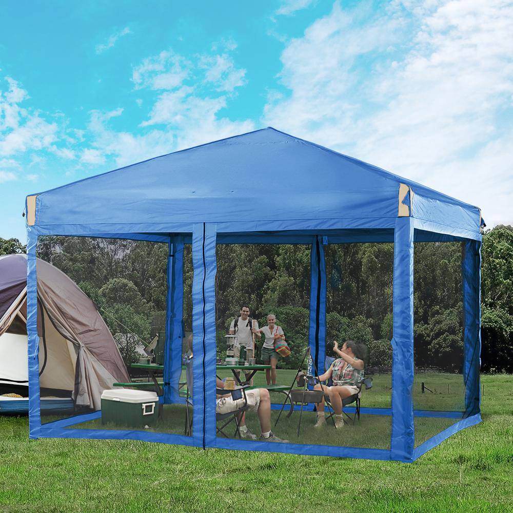 Aoodor 12 ft. x 12 ft. Pop Up Canopy Tent with Removable Mesh Sidewallwith Roller Bag-Blue 800-153-BL-N