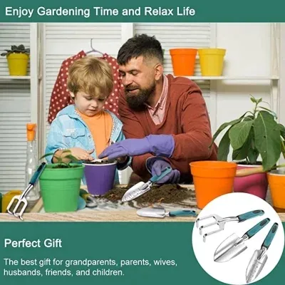 Garden Tools Set 3 Pieces Heavy Duty Gardening Tools Cast Aluminum with Soft Rubberized Non Slip Handle Durable Garden Hand Tool