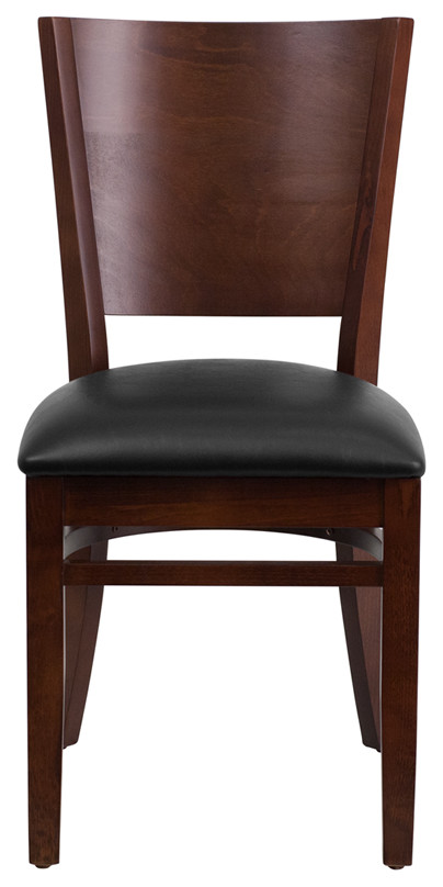Lacey Series Solid Back Walnut Wood Restaurant Chair Black Vinyl Seat   Transitional   Dining Chairs   by First of a Kind USA Inc  Houzz