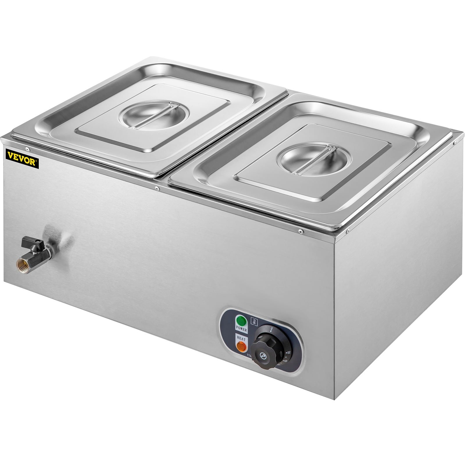 2-Pan Commercial Food Warmer， 1200W Electric Steam Table 15cm/6 in Deep