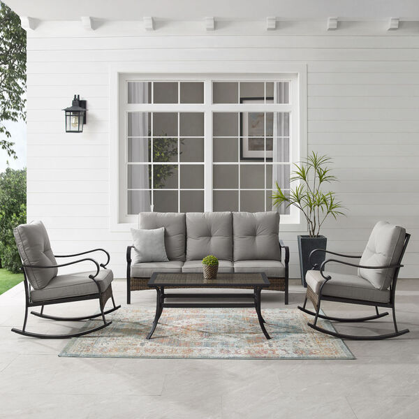 Dahlia Taupe and Matte Black Outdoor Metal And Wicker Sofa Set with Rocking Chairs， Four-Piece