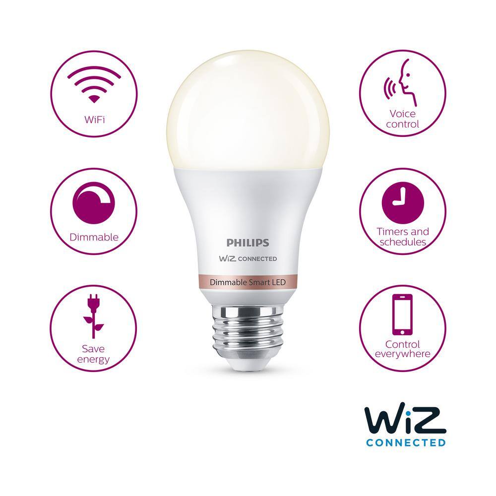 Philips 60-Watt Equivalent A19 LED Soft White (2700K) Smart Wi-Fi Light Bulb powered by WiZ with Bluetooth (1-Pack) 562561