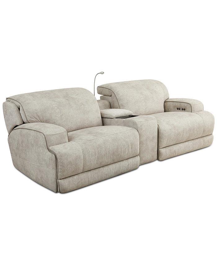 Furniture Sebaston 3-Pc. Fabric Sofa with 2 Power Motion Recliners and 1 USB Console