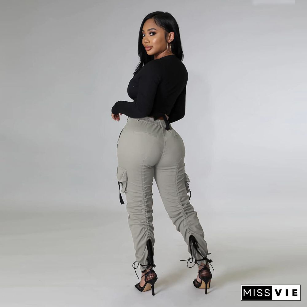 High Waist Pockets Loose Cargo Sweat Pants